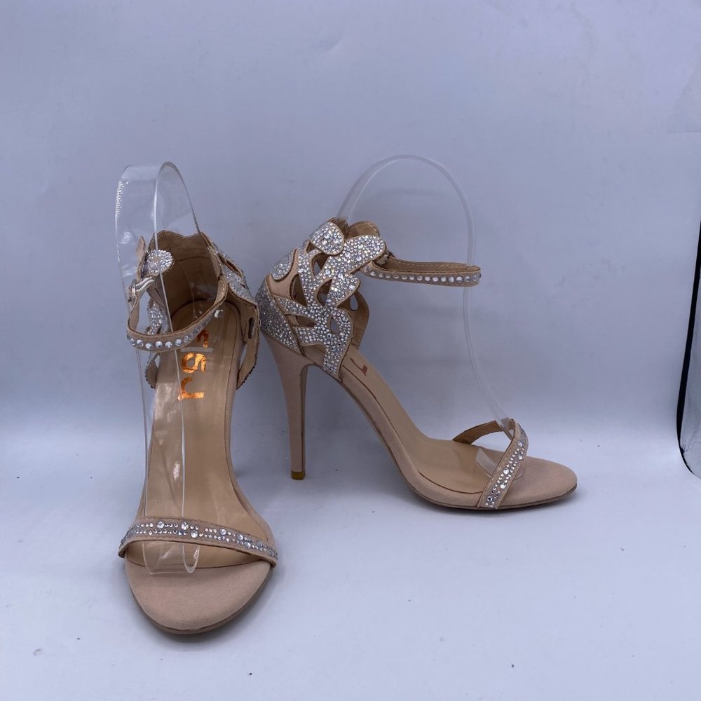 FSJ Nude Rhinestone Stiletto Heels Bridal Sandals - Picture 4 of 15